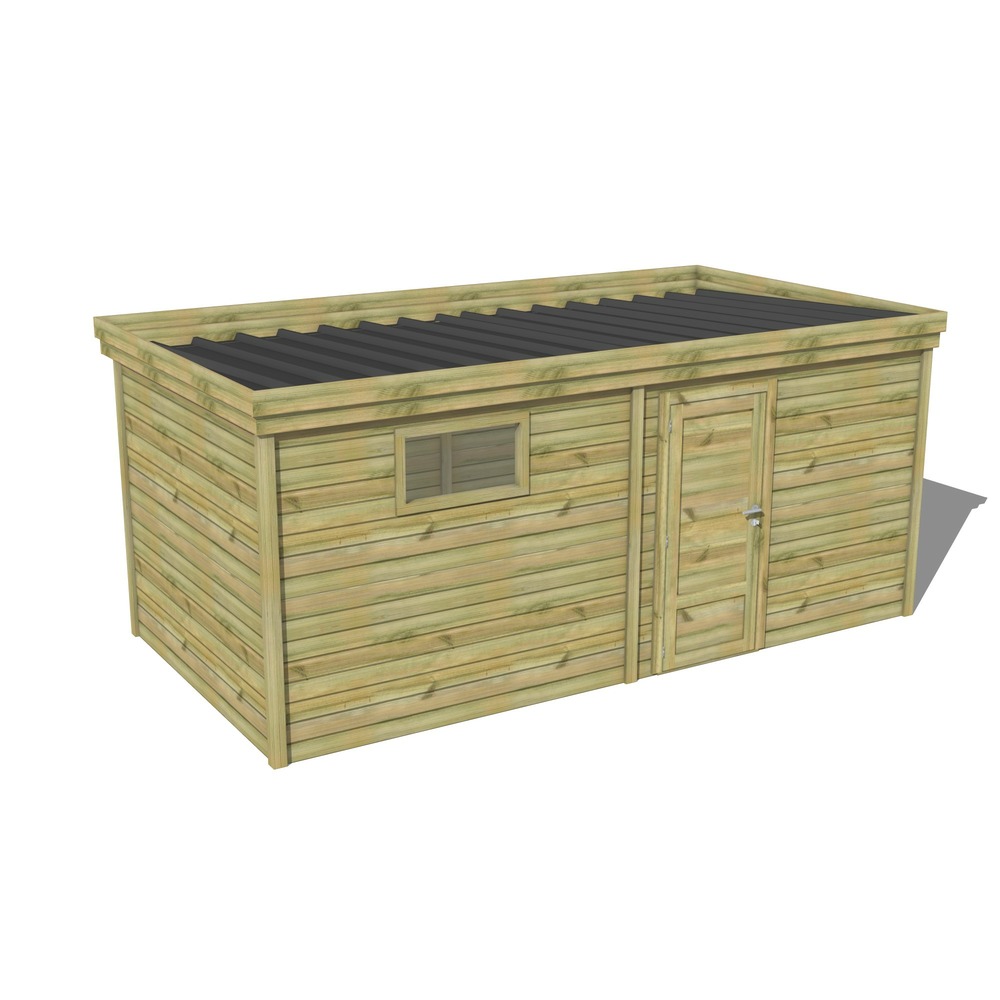Abri de jardin bois pin traité autoclave 27mm - 5,69x2,64m / 15m2 - bac acier - abri français