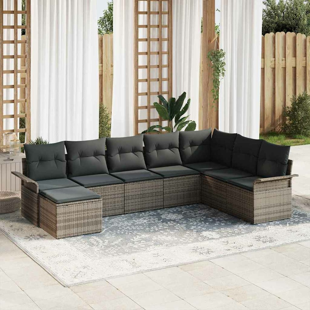Ensemble de canapé de jardin avec coussin 8 pcs gris polyrotin