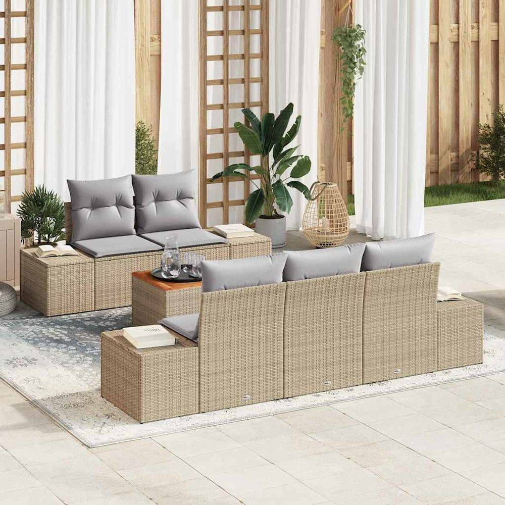 Ensemble de canapé de jardin avec coussin 6 pcs beige polyrotin