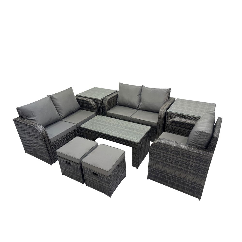 7 places ensembles de salon de jardin avec 2 tables d'appoint 2 petits tabourets gris foncé mixte