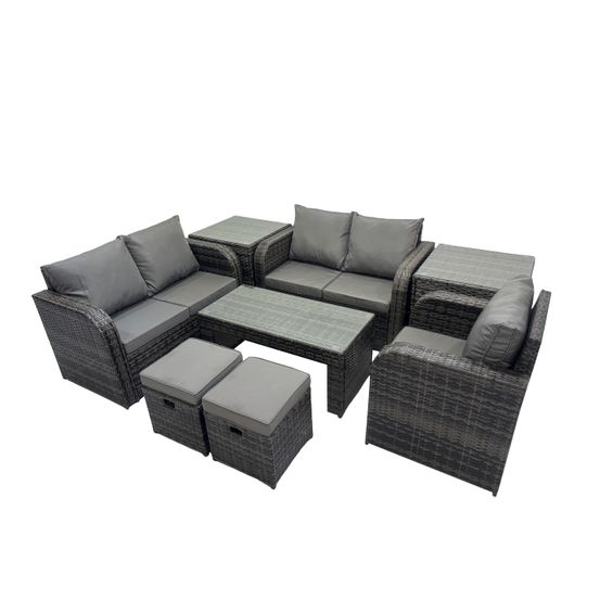 7 places ensembles de salon de jardin avec 2 tables d'appoint 2 petits tabourets gris foncé mixte