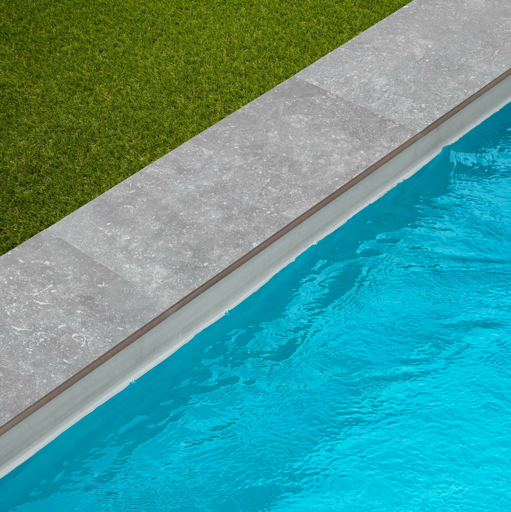 Margelle de piscine effet pierre gris/bleu belgio 60x28x2 cm bord droit pietra - ro'ma carrelage