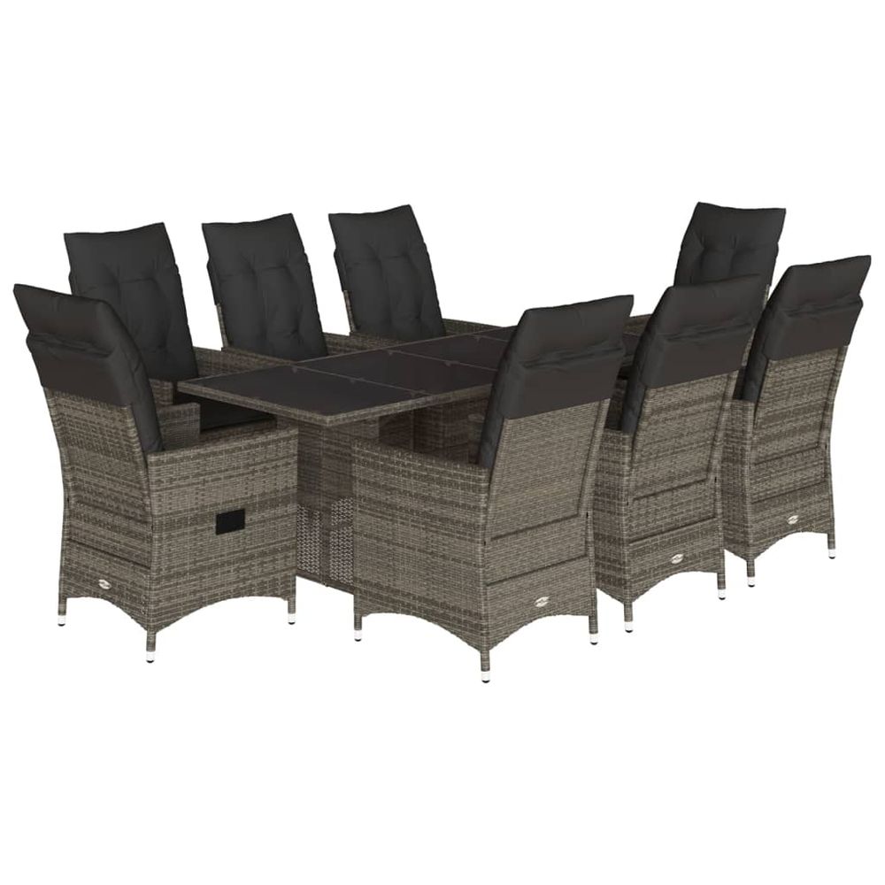Ensemble à manger de jardin 9 pcs coussins gris résine tressée