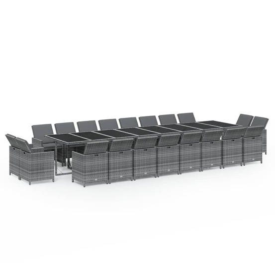 Ensemble à manger de jardin coussins 21 pcs gris résine tressée