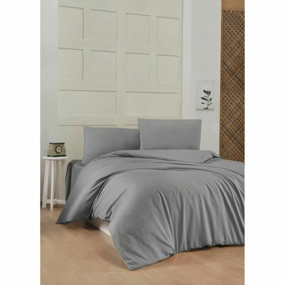 Parure de lit - housse de couette 220 x 240 + 2 taies d'oreiller 60 x 60 coton renforcé - gris