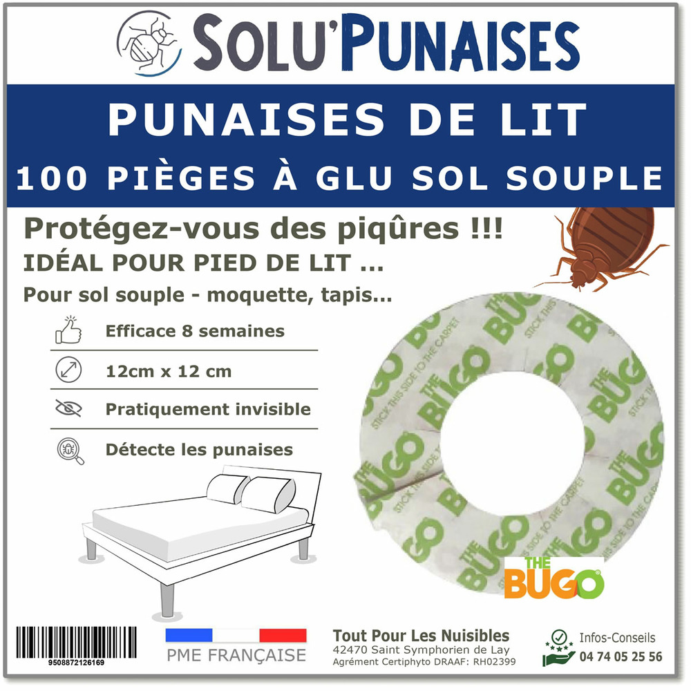 100 pièges punaises de lit à glu pour pied de lit - sol souple - the bugo