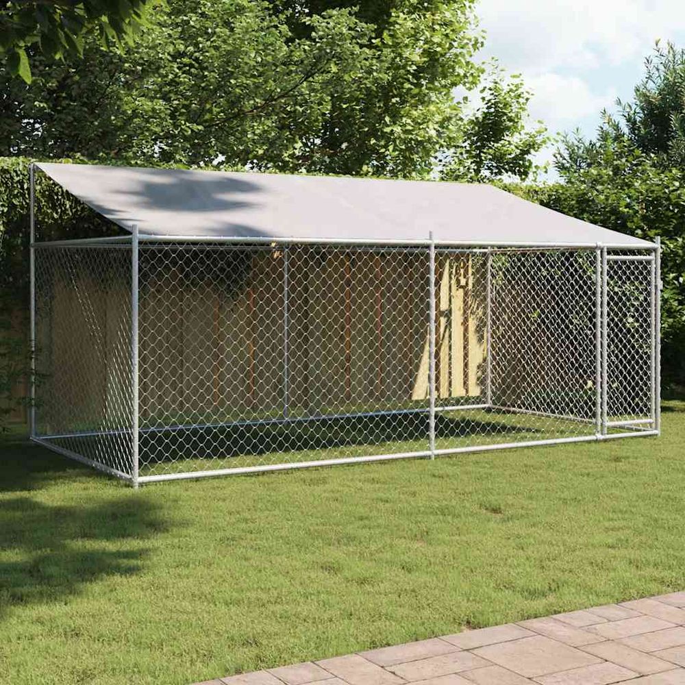 Parc pour chien en acier galvanisé avec toit pour jardin gris 4x2x2m
