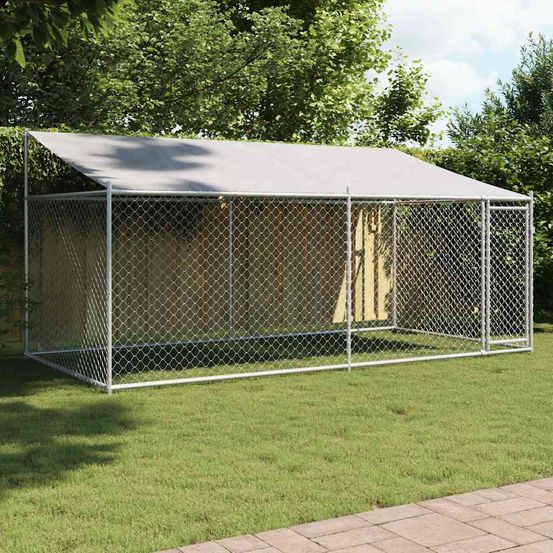 Parc pour chien en acier galvanisé avec toit pour jardin gris 4x2x2m