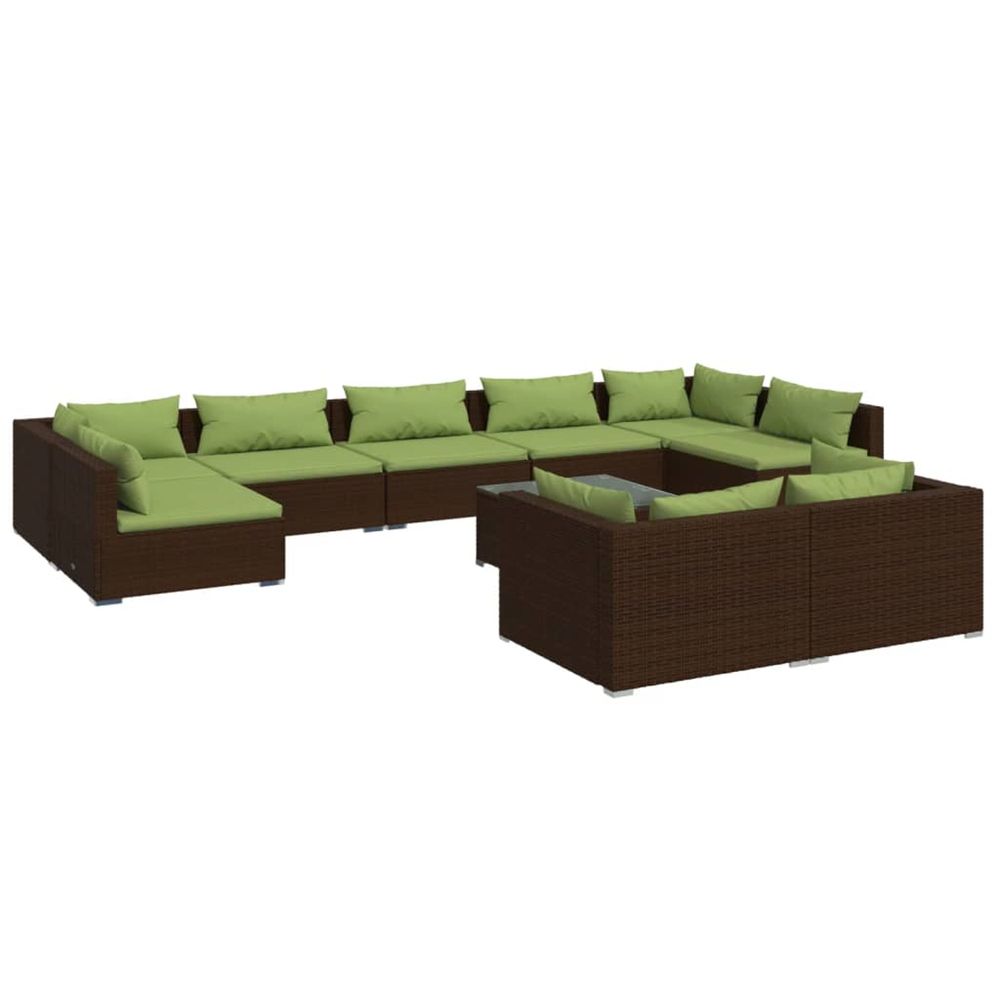 Salon de jardin 10 pcs avec coussins marron résine tressée