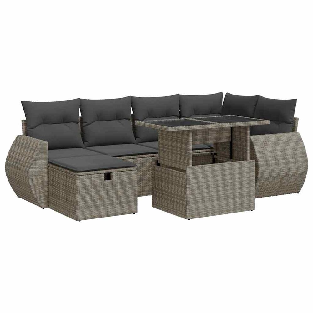Salon de jardin avec coussins 8 pcs gris résine tressée acacia