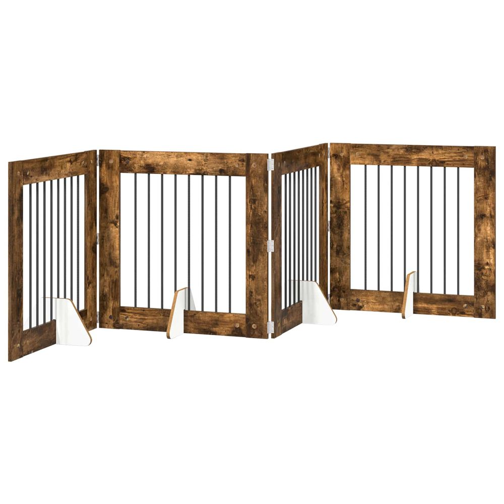 Porte de chien pliable avec supports 4 pc chêne fumé 321 cm