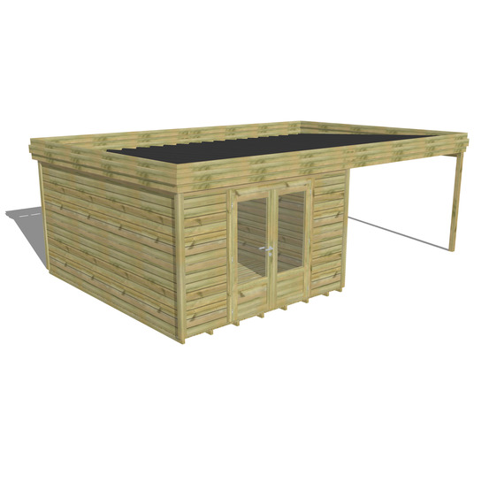 Abri de jardin bois pin traité autoclave 27mm - 6,94x4,34m / 30m2 - bac acier - plancher bois
