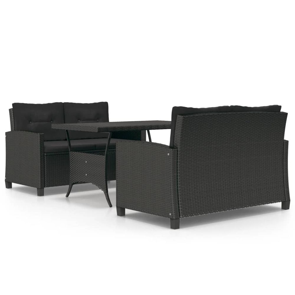 Ensemble à manger de jardin coussins noirs 3 pcs résine tressée