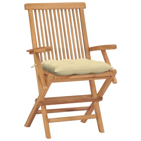 Chaises de jardin et coussins blanc crème lot de 4 teck massif