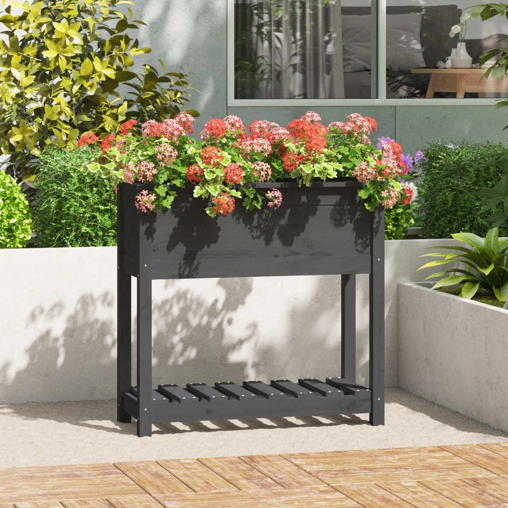 Carré potager sur pieds bois avec étagère pour jardin terrasse gris 82,5cm