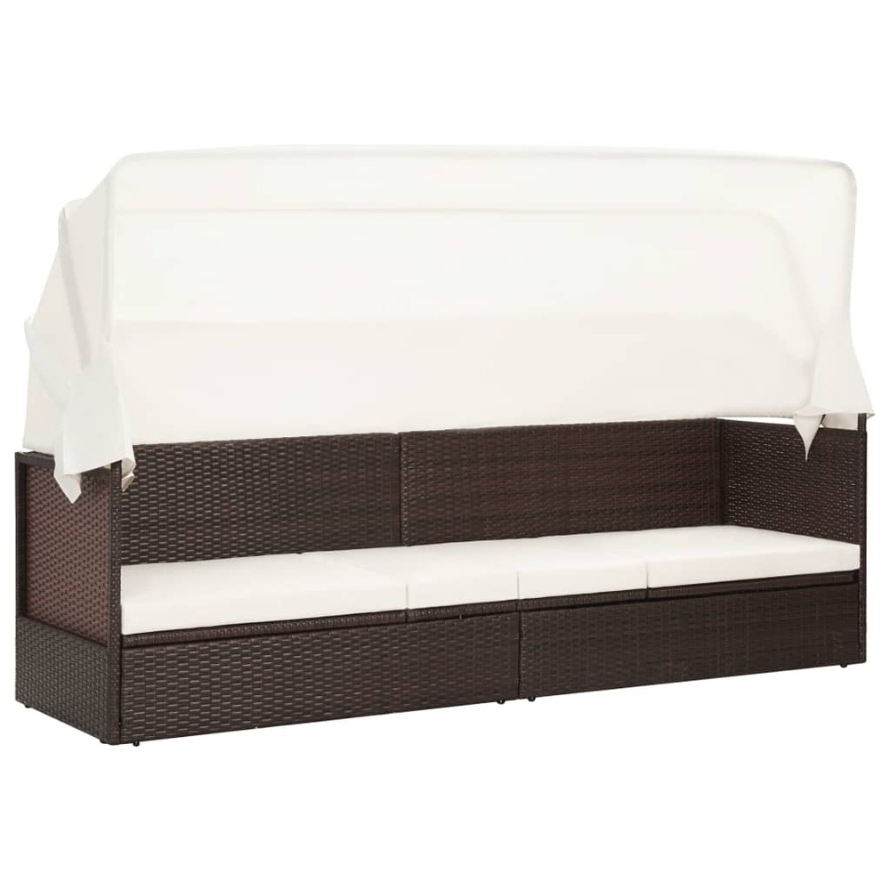 Transat chaise longue bain de soleil lit de jardin terrasse meuble d'extérieur avec auvent résine tressée marron