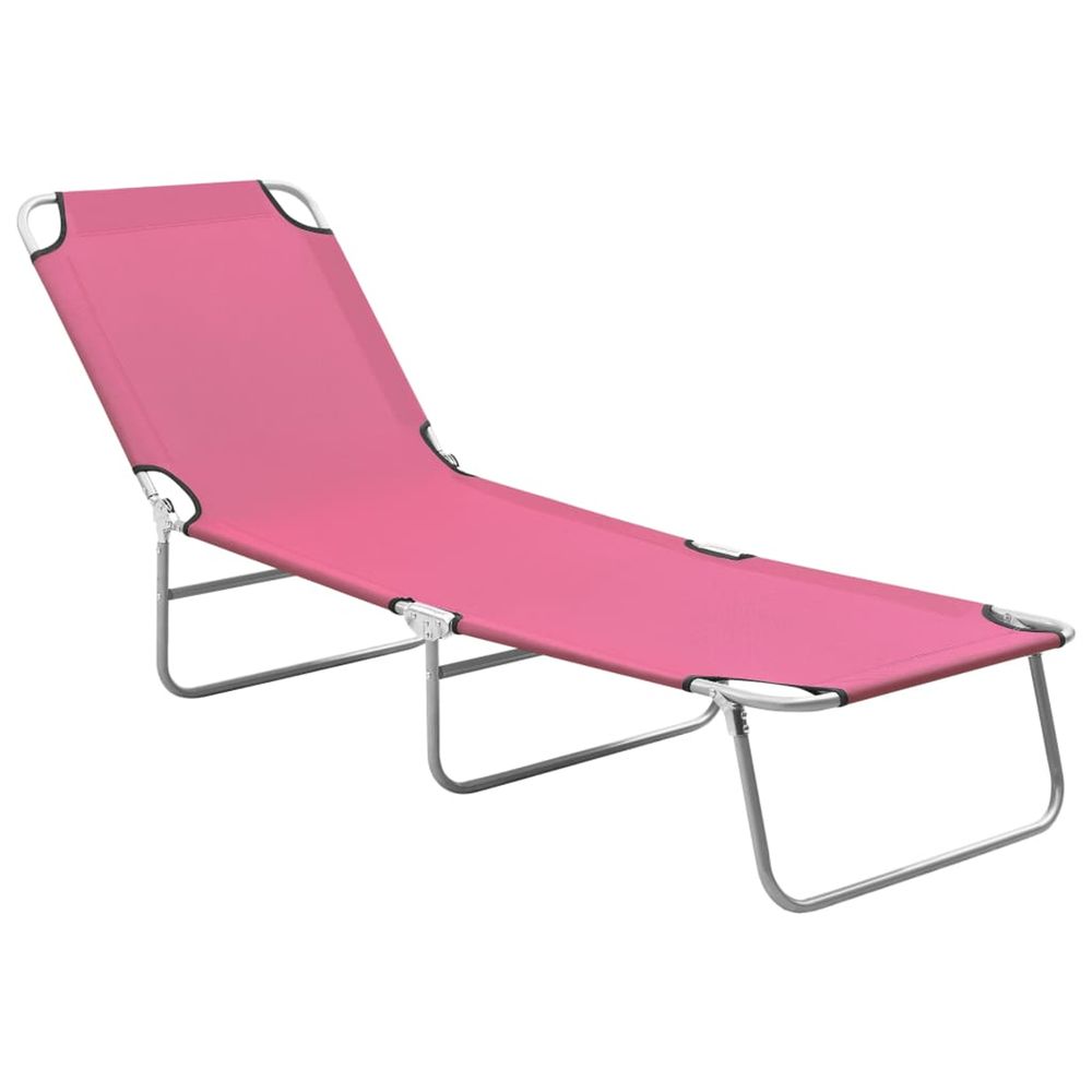 Chaise longue pliable acier et tissu rose bain de soleil