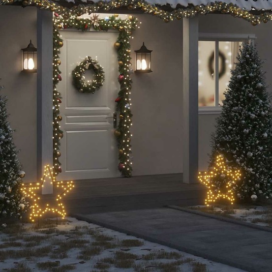 Décoration lumineuse étoile de noël avec piquets 80 led 60 cm