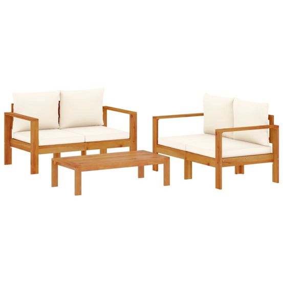 Salon de jardin avec coussins 3 pcs bois massif d'acacia