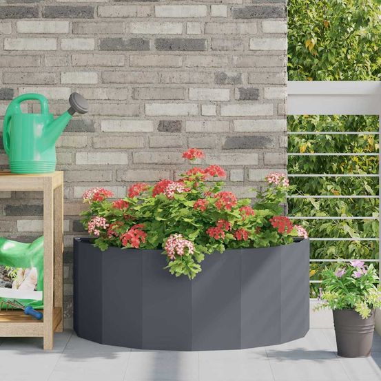 Jardinière demi-ronde acier pour jardin terrasse anthracite 90x45x35 cm