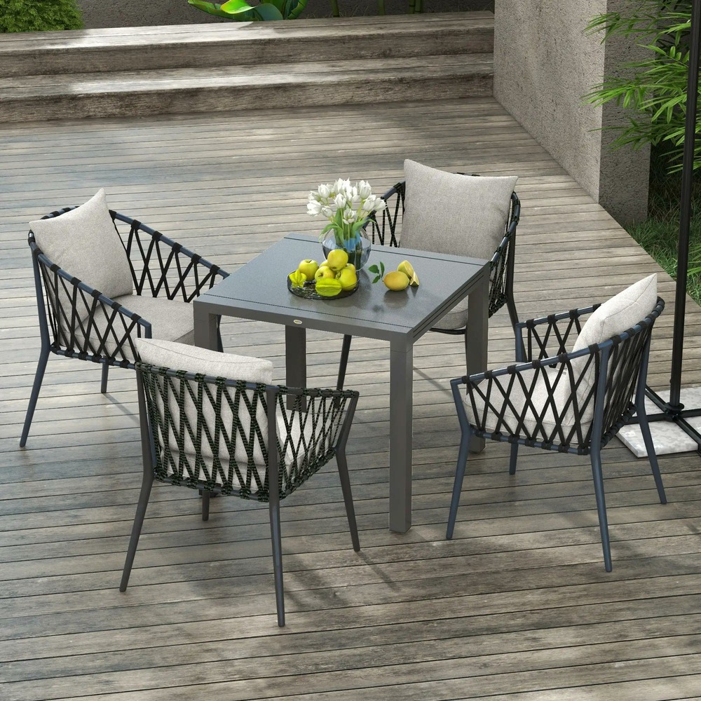 Table de jardin rectangulaire extensible jusqu'à 6 personnes en aluminium dim. 80/160l x 80l x 75h cm gris