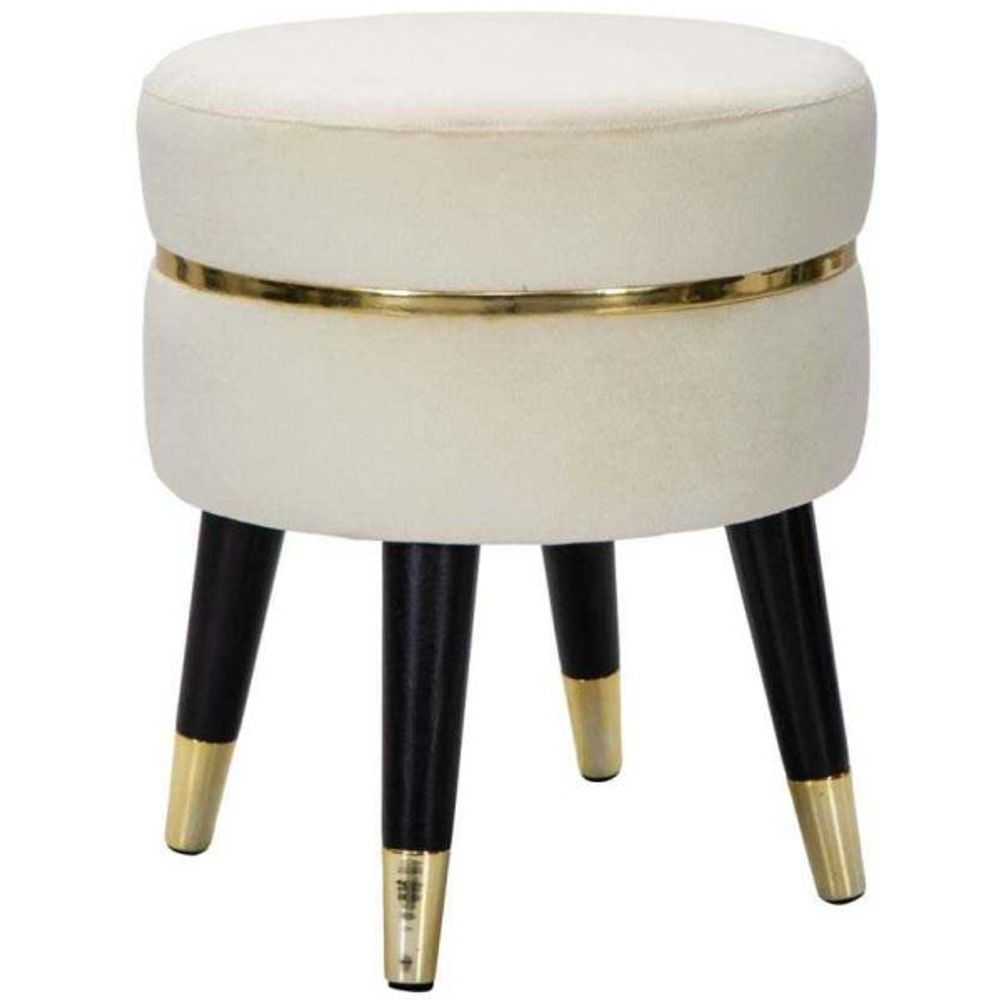 Pouf sur pieds en tissu paris 35 x 40.5 cm crème - noir et doré