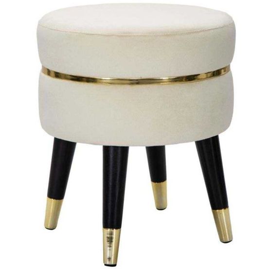 Pouf sur pieds en tissu paris 35 x 40.5 cm crème - noir et doré