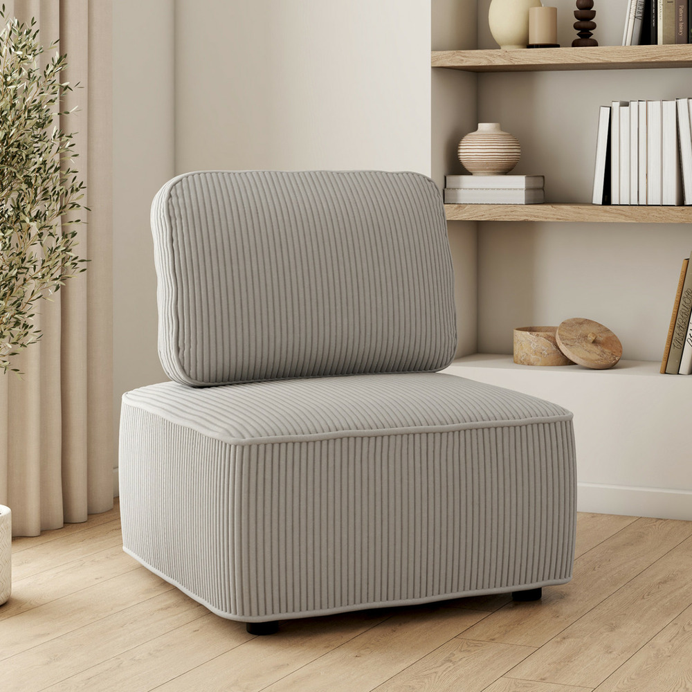 Module de canapé et fauteuil alfie en velours côtelé gris clair