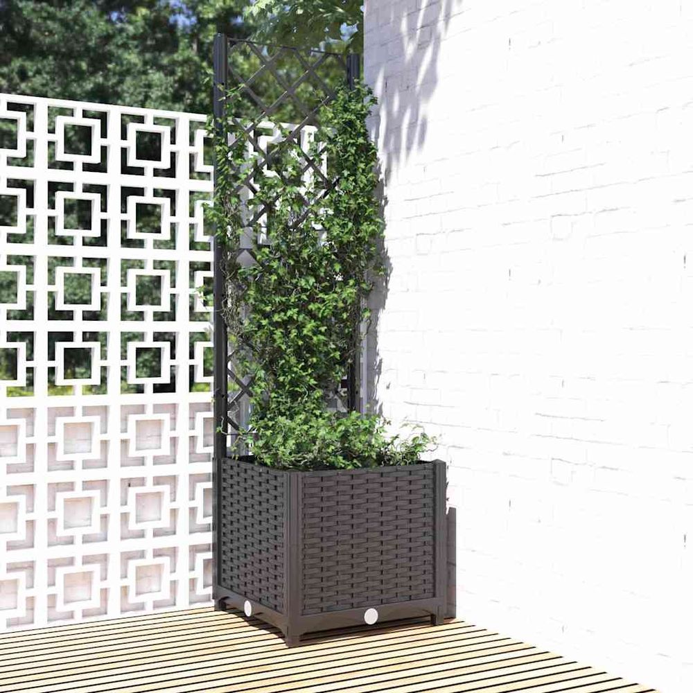 Jardinière carrée avec haut treillis pour plantes grimpantes noir 40x136cm
