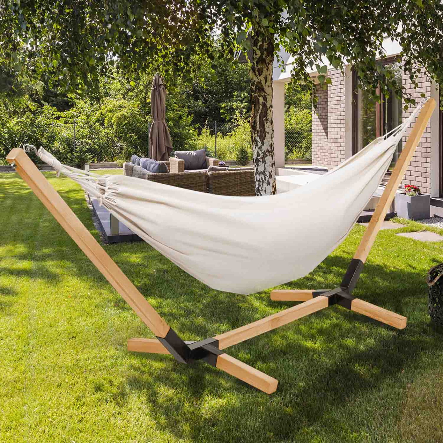 Hamac avec support bois et toile écrue tahiti