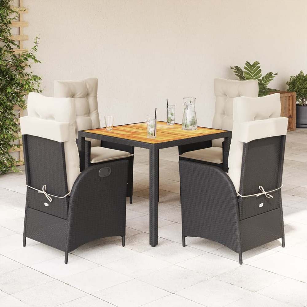 Ensemble à manger de jardin coussins 5pcs noir résine tressée