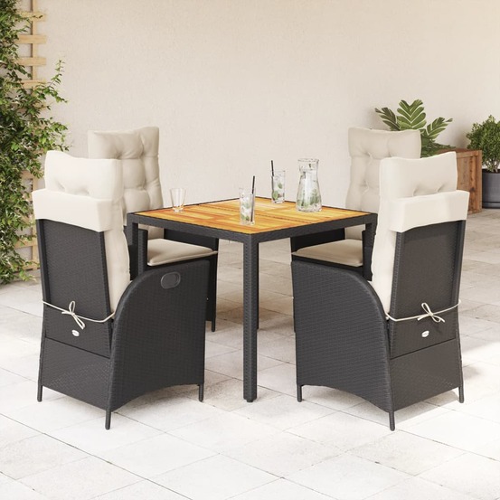 Ensemble à manger de jardin coussins 5pcs noir résine tressée