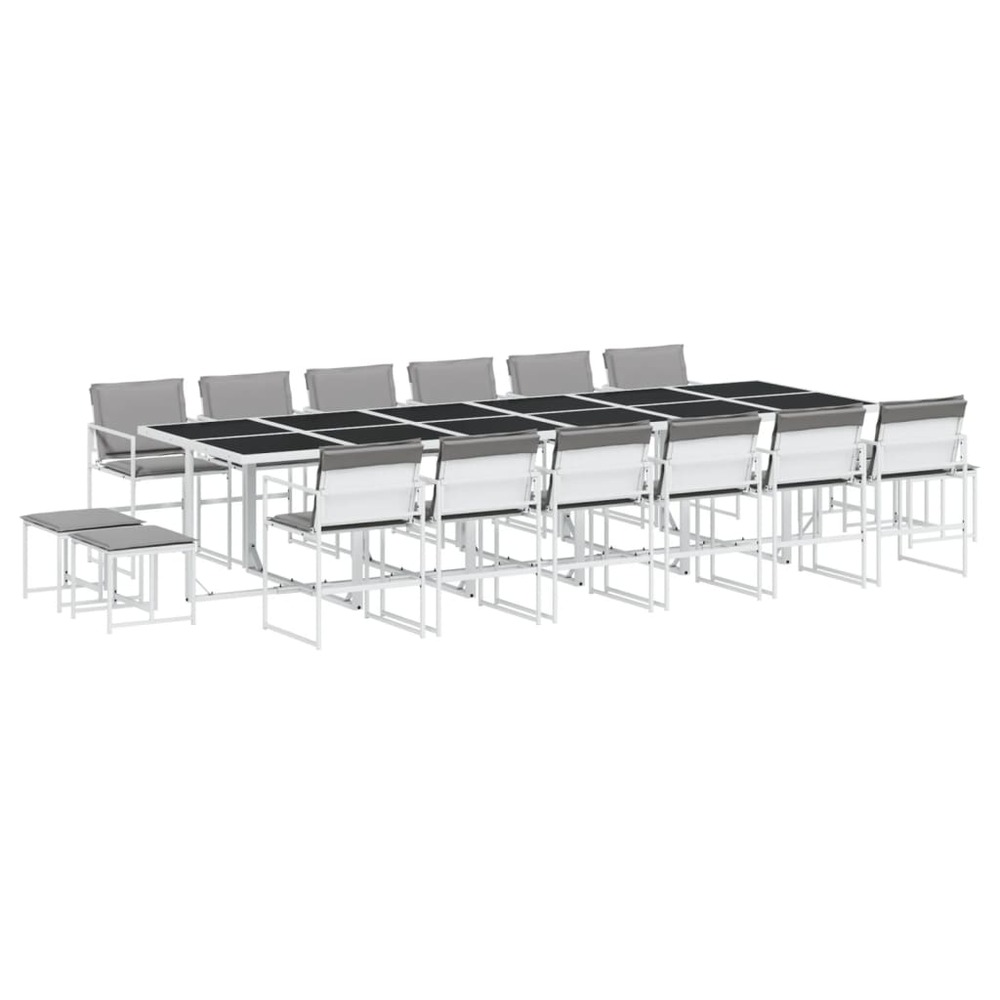 Ensemble à manger de jardin avec coussins 17pcs blanc textilène