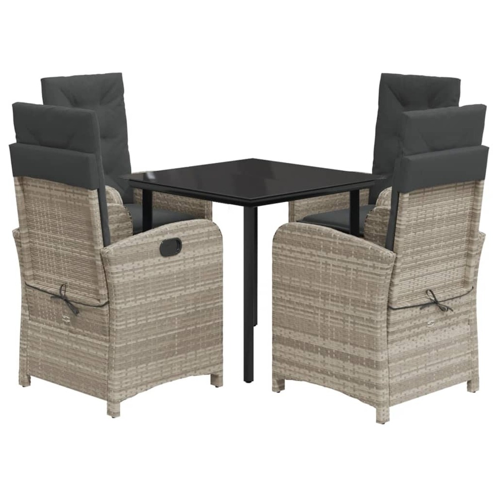 Ensemble à manger de jardin et coussins 5 pcs gris clair rotin