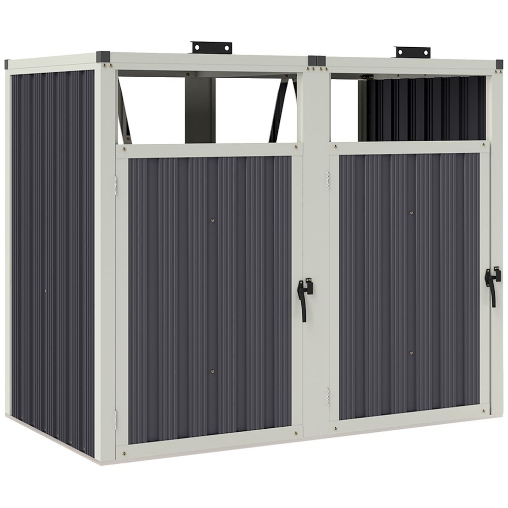 Cache-poubelles double extérieur acier zinc couvercles portes 146x81x122cm gris foncé - comfortxl outdoor living