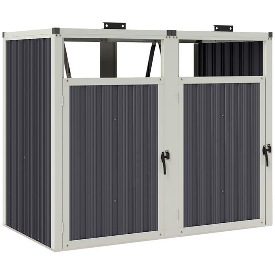 Cache-poubelles double extérieur acier zinc couvercles portes 146x81x122cm gris foncé - comfortxl outdoor living