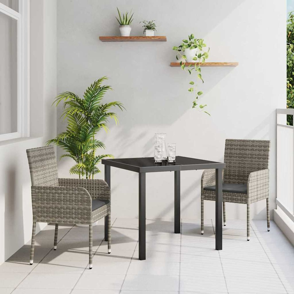 Ensemble de salle à manger pour jardin 3 pcs gris polyrotin
