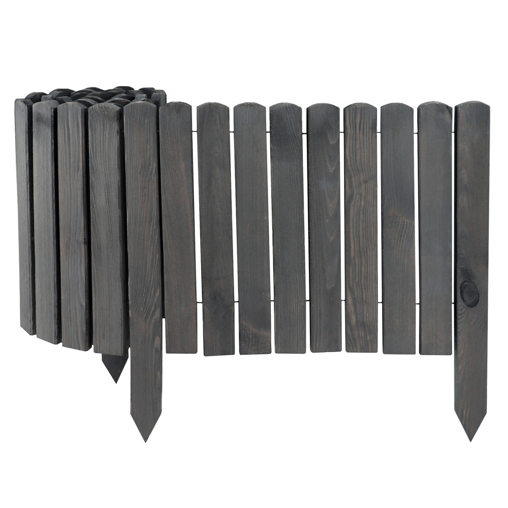 Clôture enroulable en bois gris 40 x 200 cm – bordure flexible pour jardin, parterres et allées