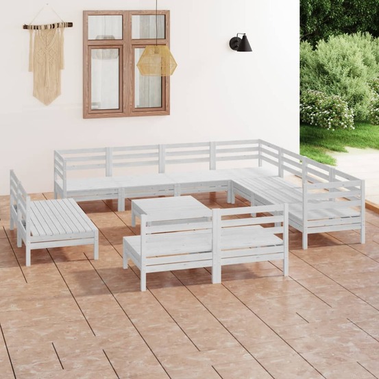 Salon de jardin 12 pcs bois de pin massif blanc