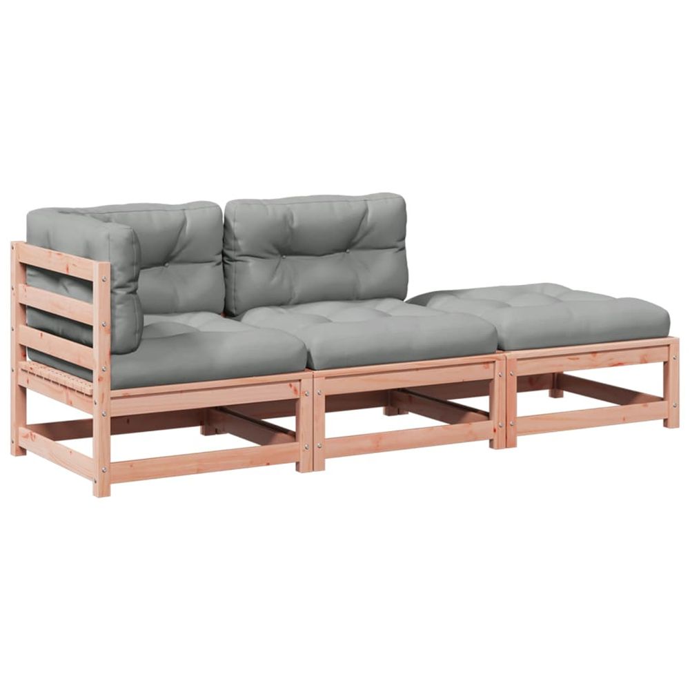 Salon de jardin 3 pcs et coussins bois massif sapin de douglas