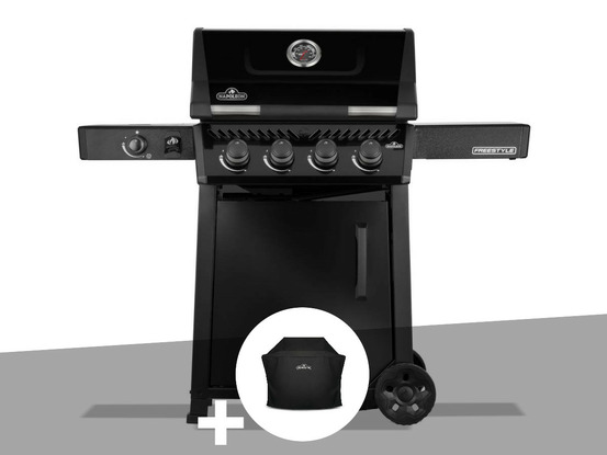 Barbecue gaz freestyle 425 noir 4 brûleurs + 1 réchaud latéral + housse de prote