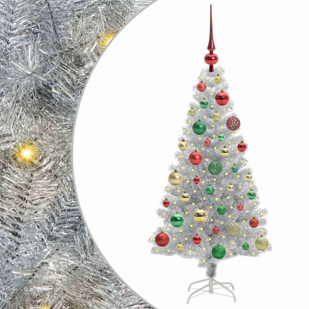 Sapin de noël avec 150 led avec support argent 120 cm pet