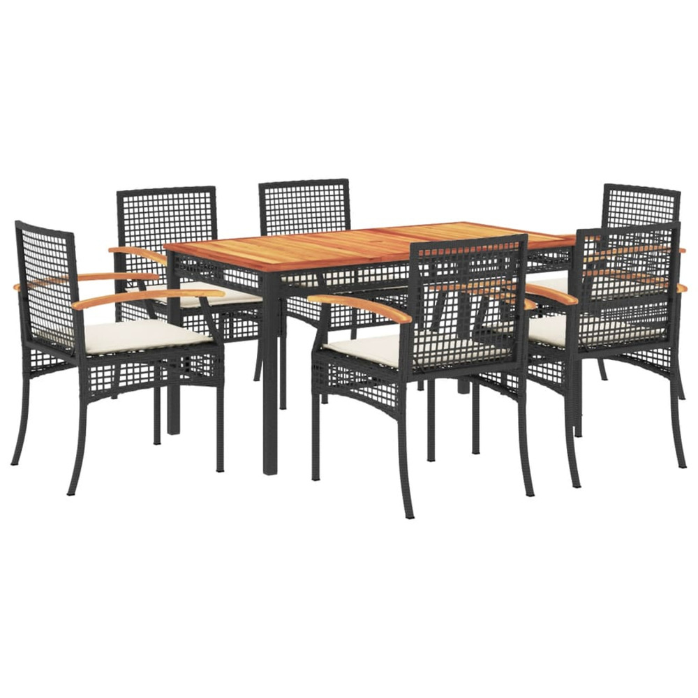 Ensemble à manger de jardin coussins 7pcs noir résine tressée