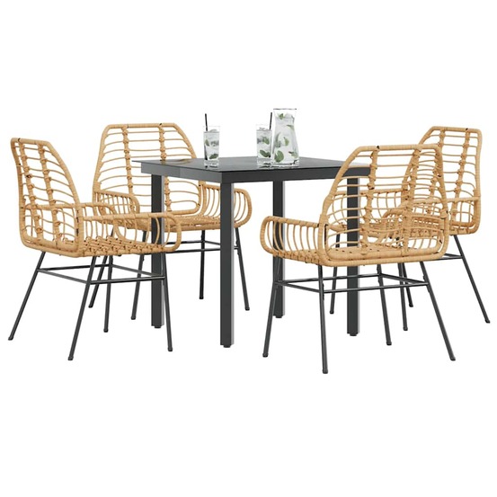 Ensemble à manger jardin 5pcs marron poly rotin verre