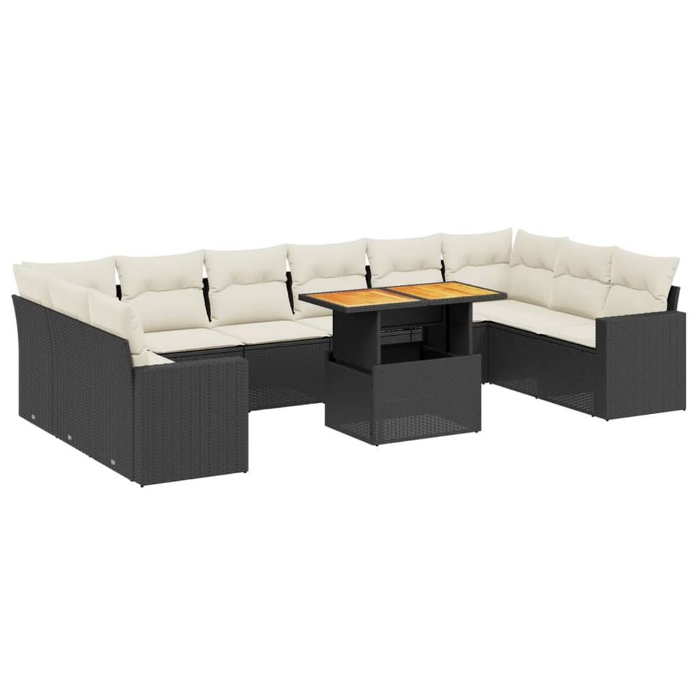 Salon de jardin 11 pcs avec coussins noir résine tressée