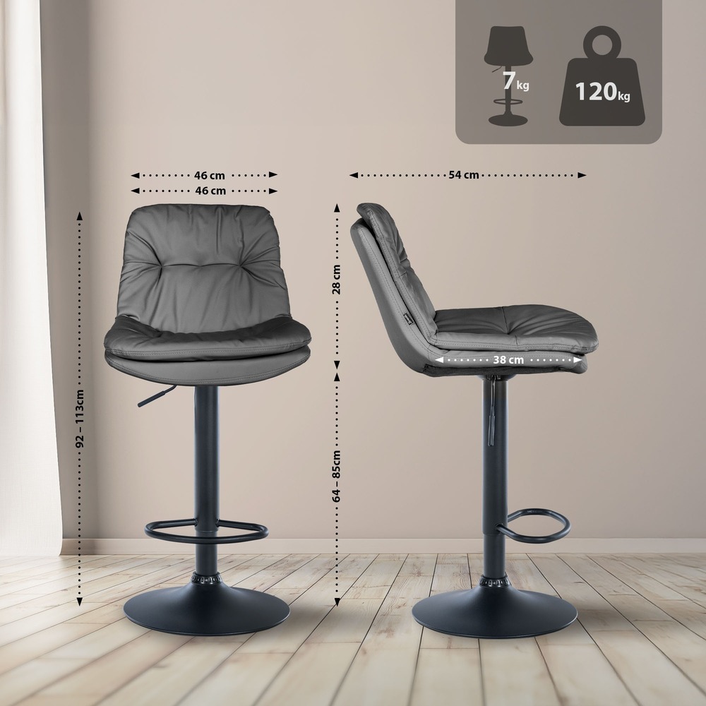 Tabouret de bar laurel simili cuir noir