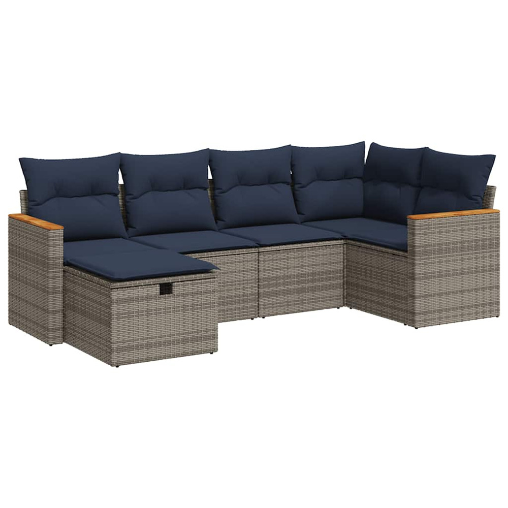 Salon de jardin 6 pcs avec coussins gris résine tressée