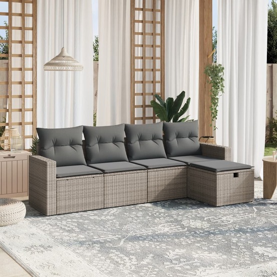 Salon de jardin 5 pcs avec coussins gris résine tressée