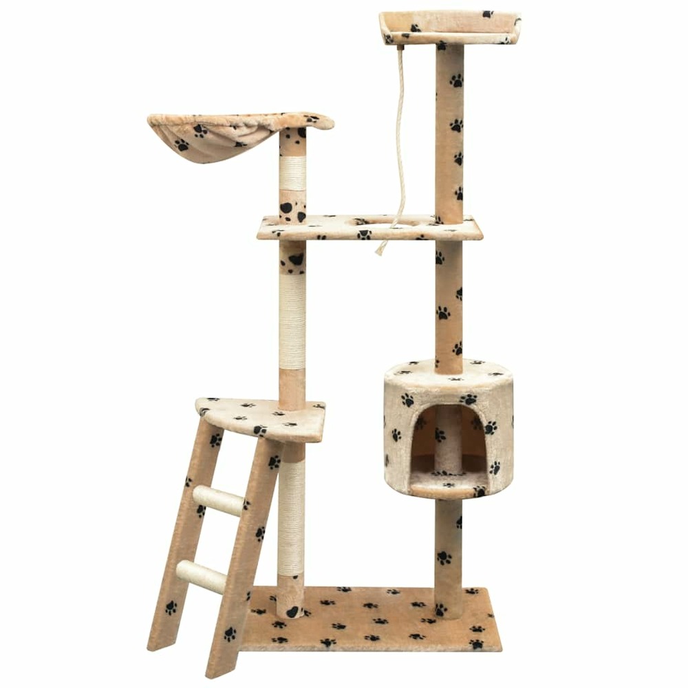 Arbre à chat et griffoir sisal 150 cm empreintes de pattes beige