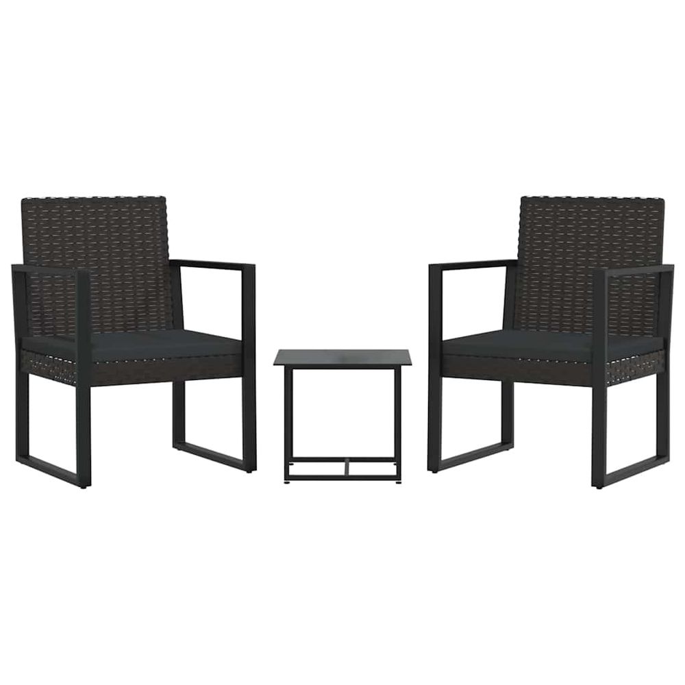 Salon de jardin 3 pcs avec coussins noir résine tressée